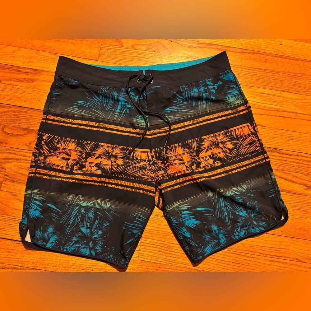 Oakley Men's Swim Shorts with Orange and Blue Tropical Print